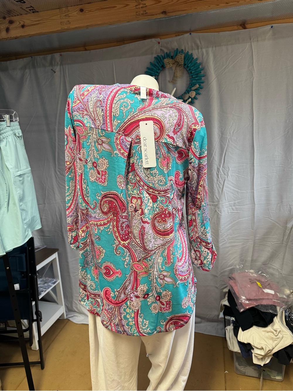 Dear Scarlett Turquoise Paisley V-Neck Blouse - Women - Picture 3 of 6